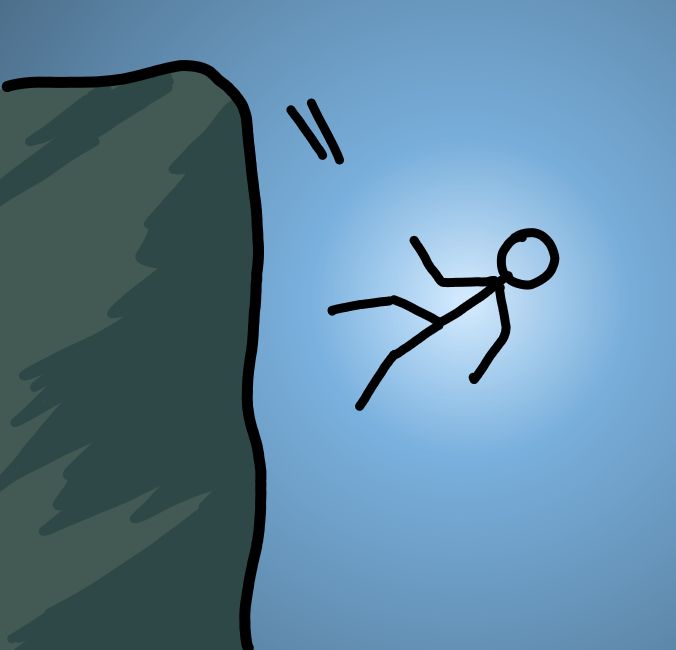 stick man falling from cliff